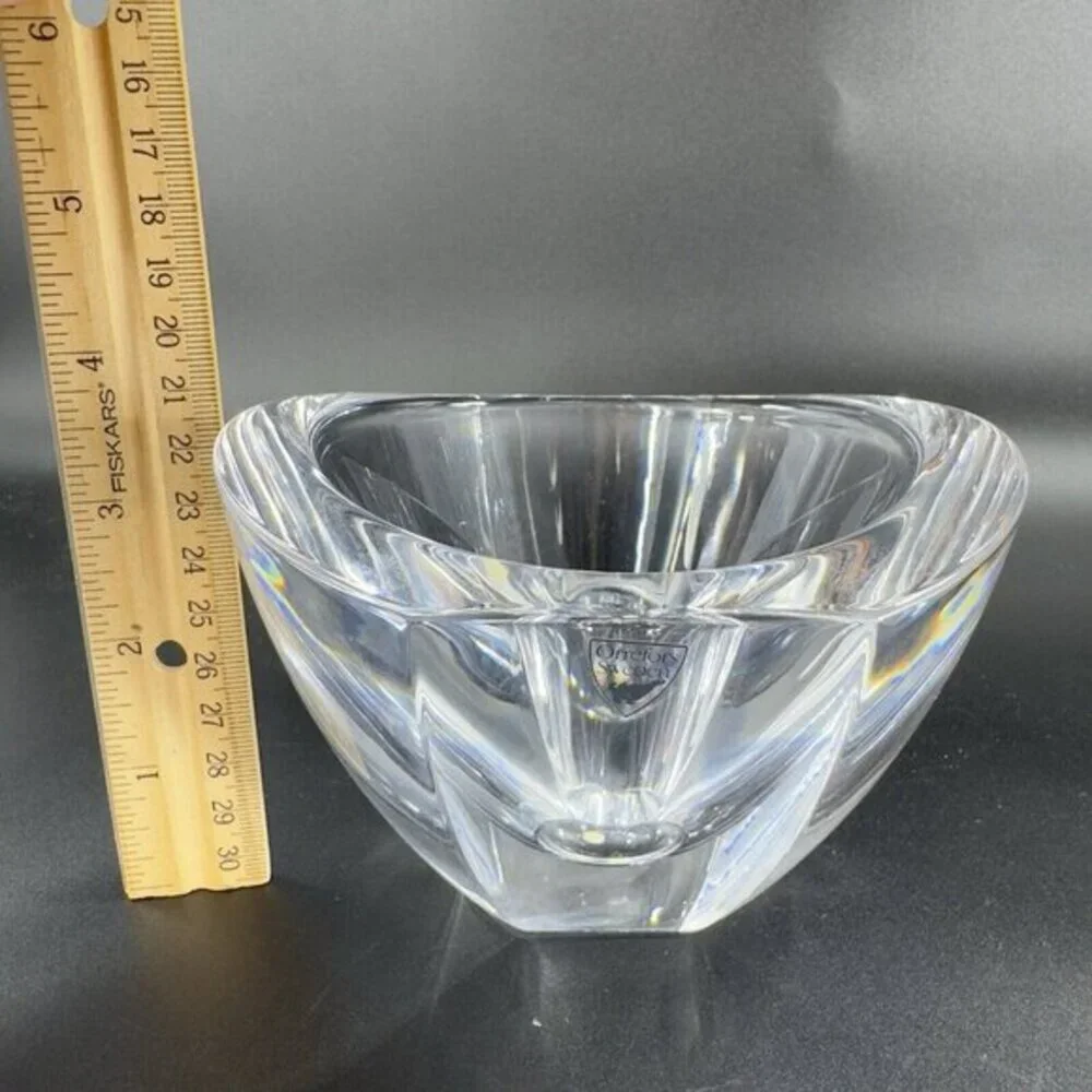 Orrefors Sweden Mirror Crystal Art Deco Bowl Dish Signed Clear Heavy Thick Glass